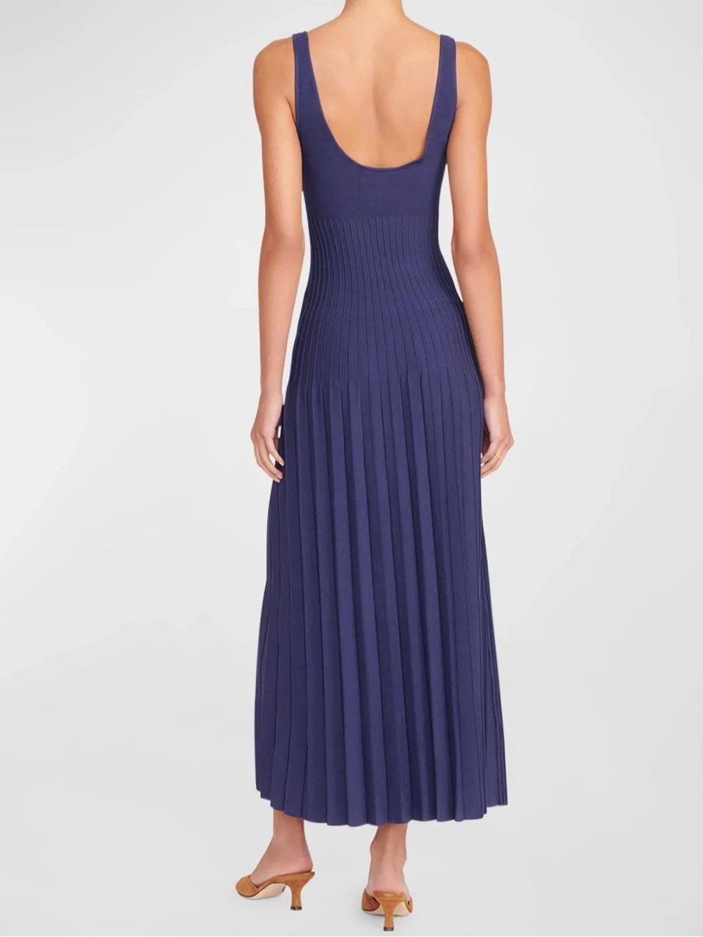 NWT Staud Ellison Pleated Dress Navy - Picture 5 of 16